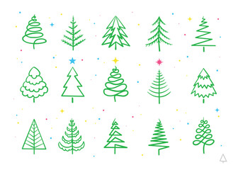 Obraz premium Set symbols Christmas tree and stars
