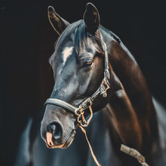 Fototapeta premium beautiful black horse in black background