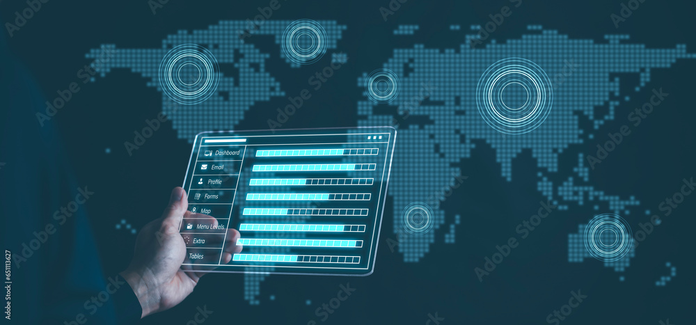 Poster fast internet connection speed test connection with metaverse concept, network technology, man using