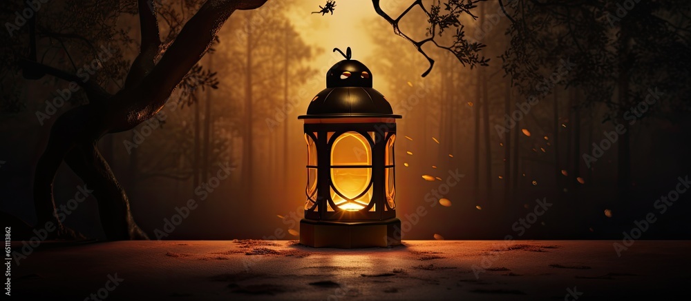 Poster stock image of a lit lantern in a circular setting
