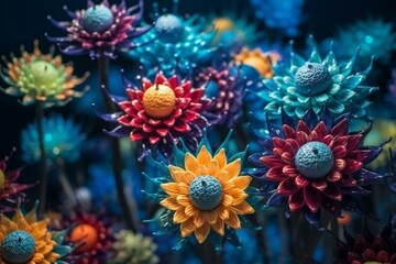 Fototapeta na wymiar Close-up view of imaginative flowers. Generative AI