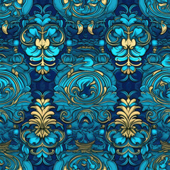 Blue background in Renaissance style blue colors patterns, AI Generated