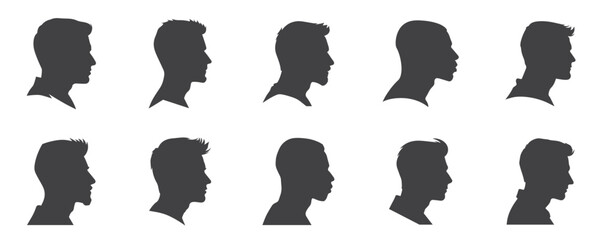 Silhouette of a man seen from the side collection, vector clip art