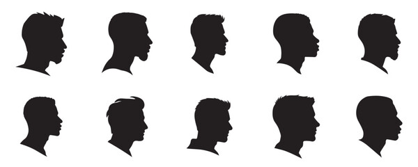 Silhouette of a man seen from the side collection, vector clip art