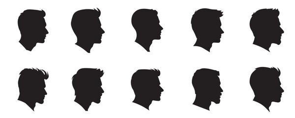 Silhouette of a man seen from the side collection, vector clip art