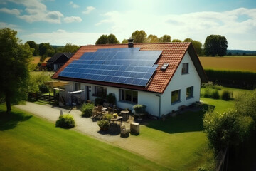 Fototapeta na wymiar Renewable Energy: Family Enjoying Solar-Powered Home