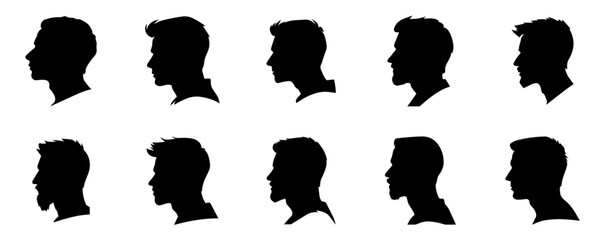 Silhouette of a man seen from the side collection, vector clip art