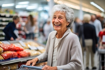Aging Gracefully: Senior Lady in the Store - obrazy, fototapety, plakaty