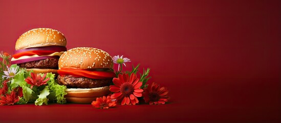 Mother s day restaurant concept featuring a burger with text shape on a red background