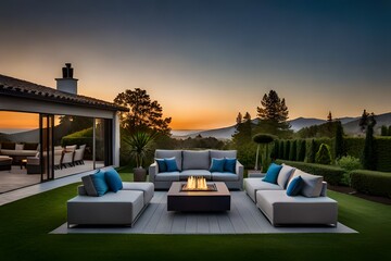 Fototapeta premium hotel patio at sunset.