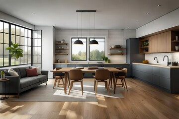 Fototapeta premium small modern living room with fireplace .