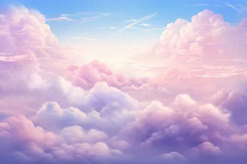 Fotobehang Soft pink clouds against a sky stage create a dreamy, fluffy, and fantasy-like background. Generative AI © Xanthe