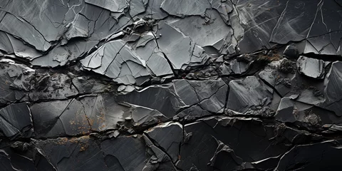 Papier Peint photo autocollant Texture du bois de chauffage Black white rock texture. Dark gray stone granite background for design. Rough cracked mountain surface