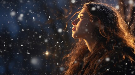 girl and falling snow.