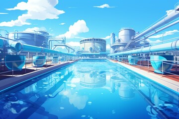 Illustration of water treatment plant, artistic concept, background illustration. Generative AI