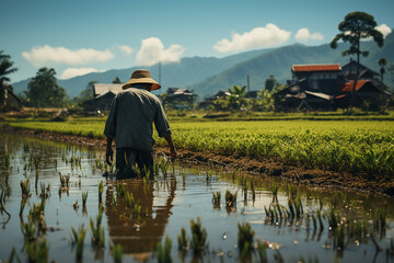 Fototapeta na wymiar farmer harvesting rice