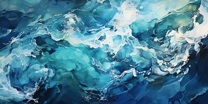 Blue abstract ocean seascape. Surface of the sea. Water waves top view. Nature background
