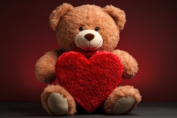 Teddy bear holding big heart. Happy Valentines Day. Generative Ai