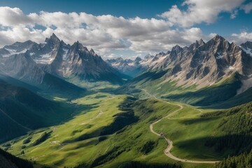 Fototapeta premium Snaking road in the mountains. Generative AI.