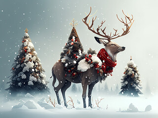 santa claus with reindeer and sleigh