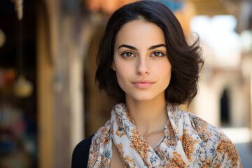 Obraz premium Happy arab asian muslim woman in hijab clothes isolated on background generative AI