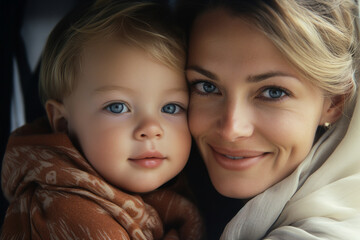 Woman holding newborn charming baby in her arms Created with generative AI