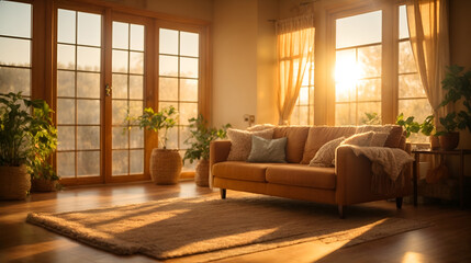 Fototapeta na wymiar Morning Elegance: A Cozy Living Room Awakens