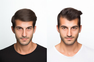 Fototapeta na wymiar Generative AI collage two photos comparison before after anti hair loss procedure hair treatment