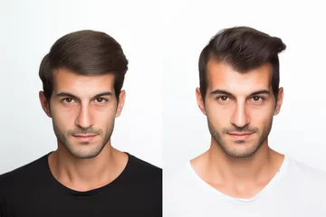 Zelfklevend Fotobehang Generative AI collage two photos comparison before after anti hair loss procedure hair treatment © deagreez