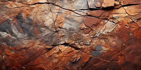 Brown rock texture with cracks. Rough mountain surface. Close - up. Stone background for design