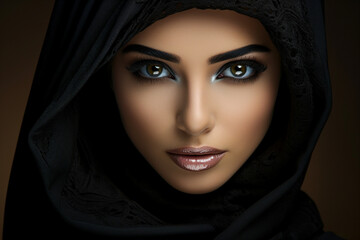 Naklejka premium Happy arab asian muslim woman in hijab clothes isolated on background generative AI