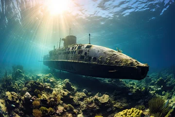 Keuken foto achterwand Wreck of the ship with scuba diver © Virtual Art Studio