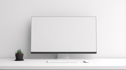 Minimal modern white room pc device blank screen mockup, ai generated
