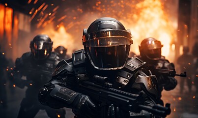 riot police guard riots, ai generative