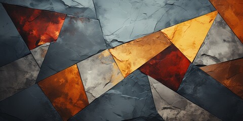 Dark and light shade brown orange gray abstract background. Geometric shape. Mosaic. Diagonal lines, triangles. Toned old cracked concrete surface texture