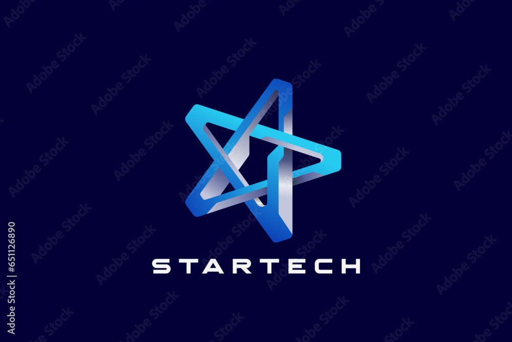 Poster star logo abstract hi-tech technology style vector design template.