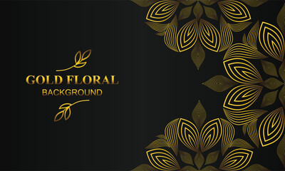 beautiful gold floral background with floral, flower and leaf ornament design