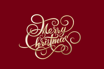 Merry Christmas Calligraphy Lettering Design Vector Greeting phrase with Gold Letters.