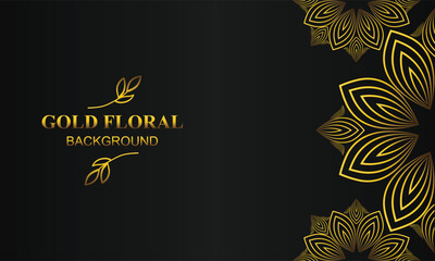 beautiful gold floral background with floral, flower and leaf ornament design