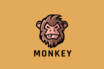 Ape Logo Head Gorilla Monkey Cartoon Sport Style Design Vector Template.
