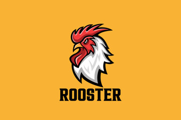 Rooster Logo Head Cartoon Sport Style Design Vector template. Chicken Farm Logotype concept.