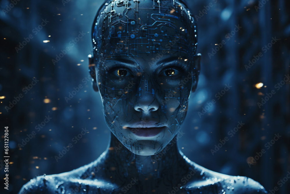 Poster brain technology avatar concept ai science code digital virtual futuristic