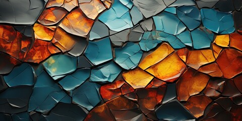 Dark orange blue green teal abstract background. Gradient. Toned rough stone surface with cracks