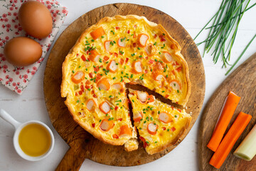 French style quiche with egg and crab surimi.