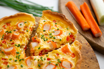 French style quiche with egg and crab surimi.