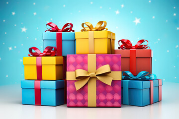 Fototapeta premium Set of decorative gift boxes with ribbon bows. Holiday decoration. Black friday sale collection