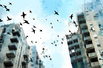 Sky blue flight background flying birds wildlife flock