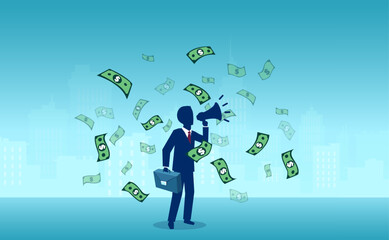 Vector of a business man making an announcement about great investment opportunities