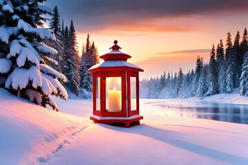 red lantern in the snow
