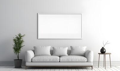 minimalist white house interior with large, plain white wall frames, ai generative